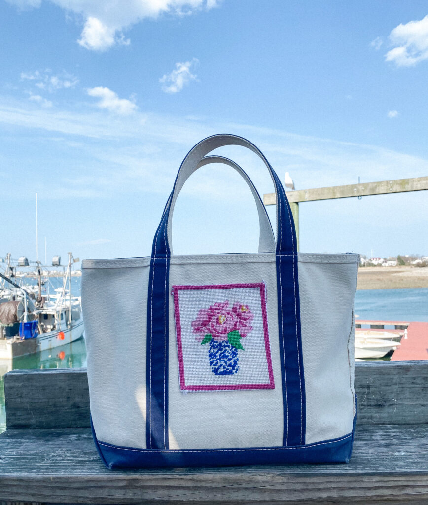 Needlepoint tote by the ocean 