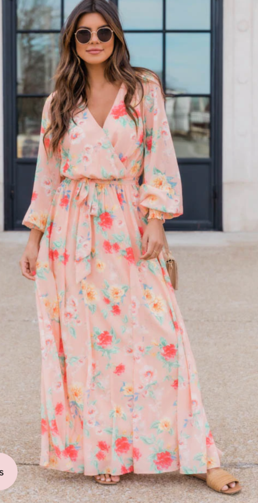 Peach floral wrap dress