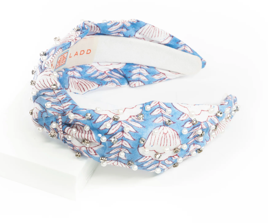 Blue block print knotted  headband