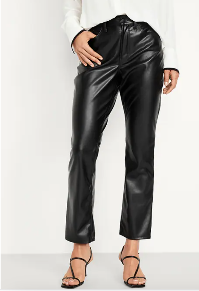 black faux leather pants